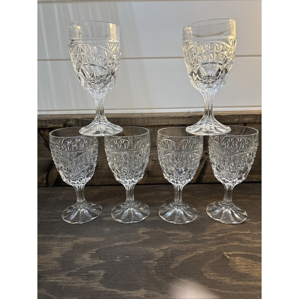 Vintage Set Of 6 Crystal d'Adriana LUNA 6.25" Water Goblets/Wine Glasses